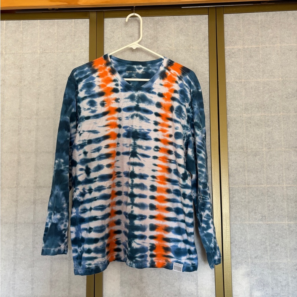 Paper, Denim & Cloth Tie-Dye Long Sleeve Shirt in Blue and Orange